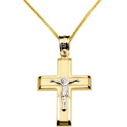 Χρυσός βαπτιστικός σταυρός Κ14 με αλυσίδα